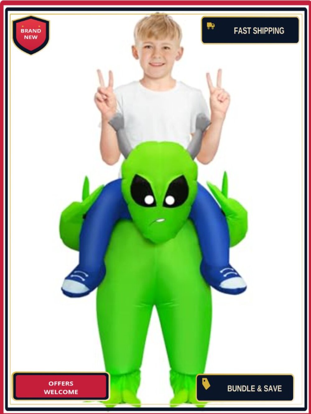 Kids Inflatable Alien Costume Blow Up Halloween Cosplay Suit